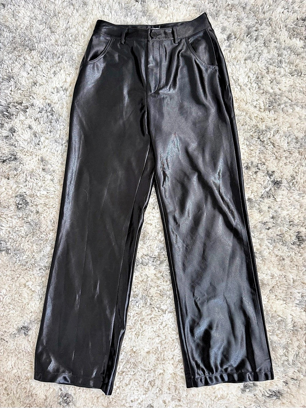 Princess Polly Faux Leather Straight Leg Pants Black Size XL Like New